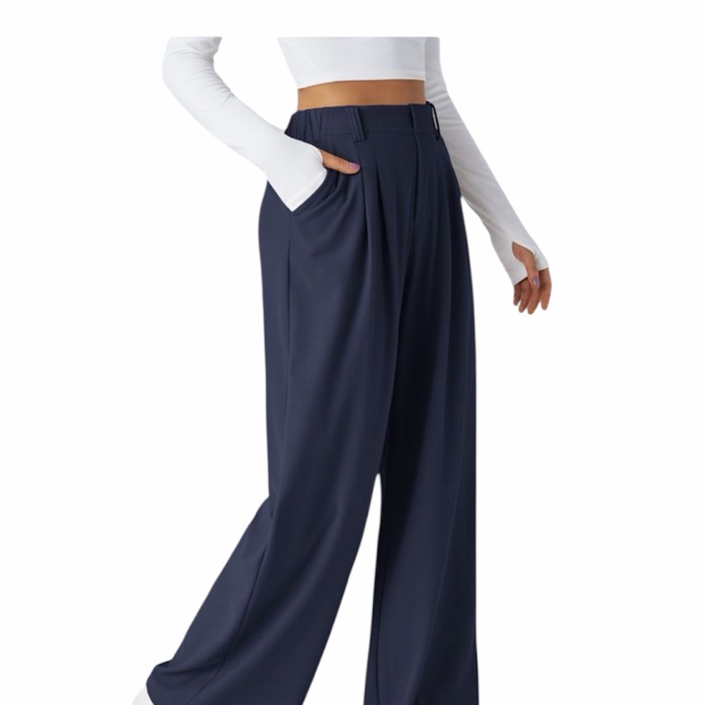 Halara Flex Women Small Dark Blue High Waisted Pocket Wide Leg Waffle Work Pants